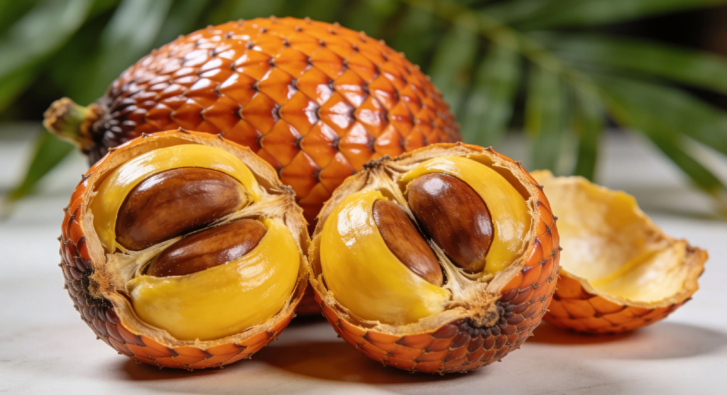 fruit de Buriti orange riche en bêta carotène pour la peau